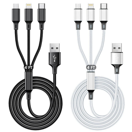 Multi USB Charging Cable 3A, 3 in 1 Fast Charger Cord Connector with Dual Phone/Type C/Micro USB Port Adapter, Compatible with Tablets iPhone 14 13 12