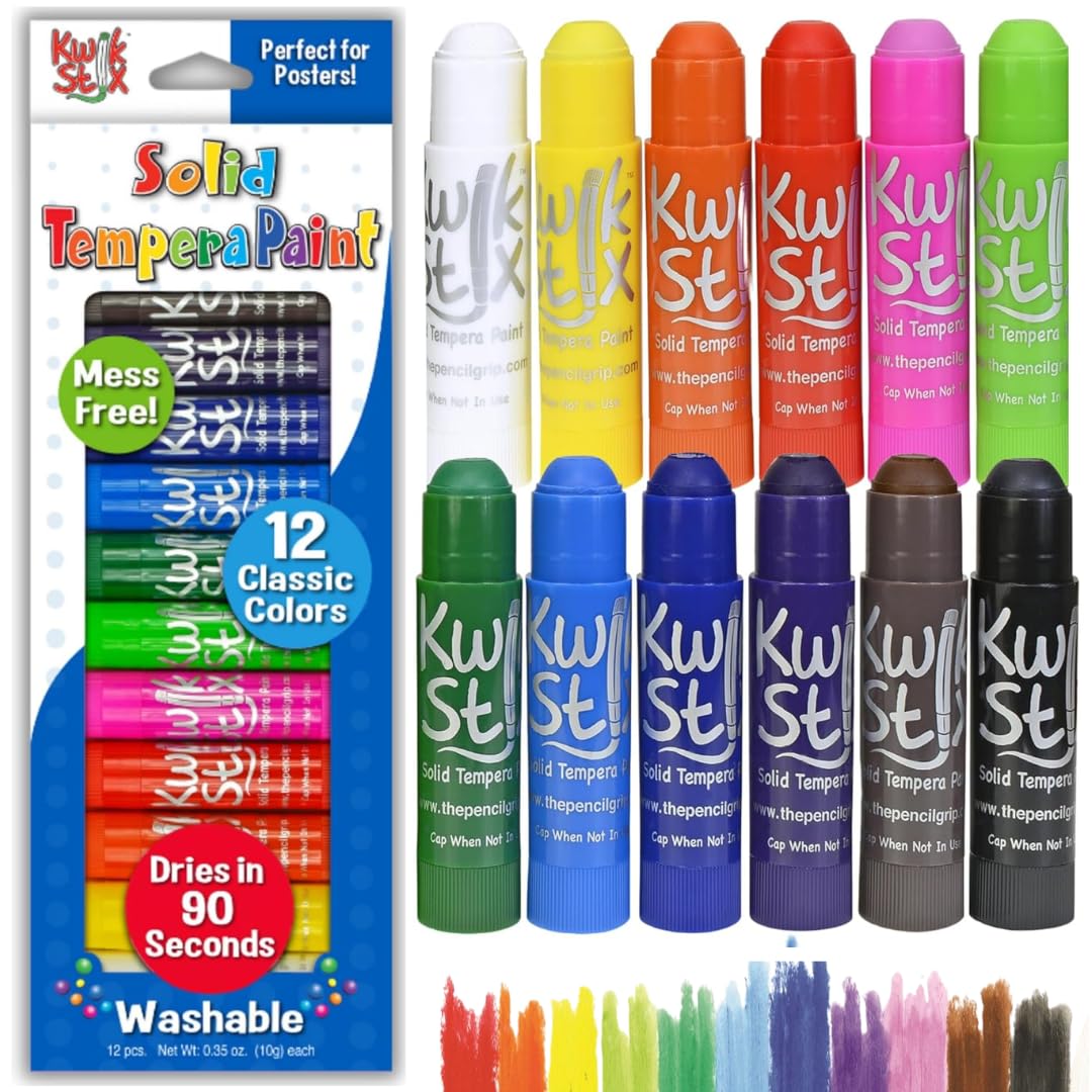 Kwik Stix Solid Tempera Paint Sticks, 12 Colors, Washable Paint Sticks for Kids, Super Quick Drying, Non-Toxic, Allergen Free, Comes in Classic…