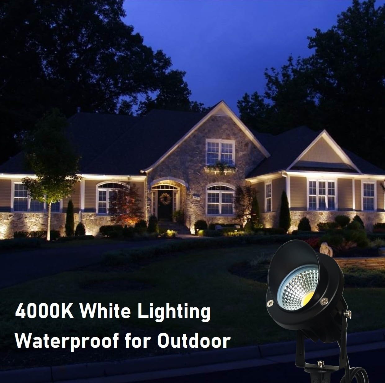 TOVEENEN LED Outdoor Spotlight 12W White Waterproof Landscape Spot Lights for Chrismas Yard House Flag Lighting, Daylight White 4000K, 120V 12W