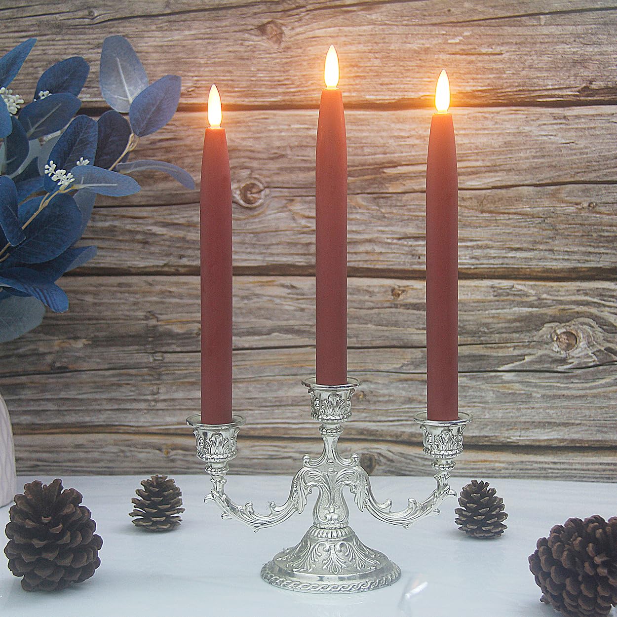 HVTDECOR Flameless Taper Candles Battery Operated with Timer and Remote, LED Real Wax Tapered Dinner Candle, Window Candle Set of 3. Centerpieces