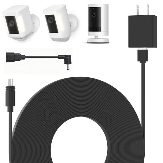 Power Adapter for Spotlight Cam Plus/Pro (Battery) and Spotlight Cam (Battery), with 25Ft/7.5m Weatherproof Outdoor Cable to Continuously Charge Your
