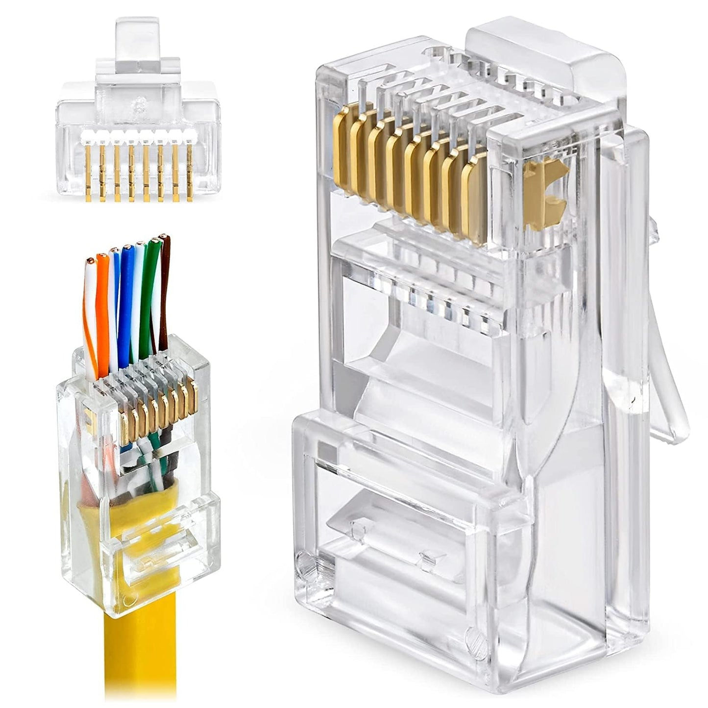 Cmple - RJ45 Plug Connectors Cat6 Ethernet Cable Pass-Through Connector Category 6 8P8C UTP Wire Internet Network LAN Modular Plugs in Jar - Pack