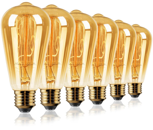 MERALUN E26 6 Pack 40W Edison Bulbs, ST64 Vintage Incandescent Light Bulbs,2200K Warm White(dimmable) Amber Glass Bulbs for Table Lamp Home Antique
