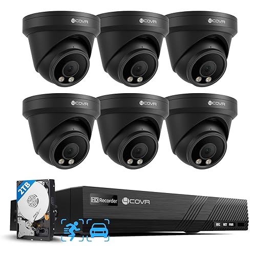 4COVR PoE Security Camera System Outdoor, AI Human Vehicle Detection, 6Pcs 5MP Wired Commercial Dome PoE IP Camera IP67 Night Vision, 8CH 4K H.265 NVR