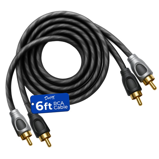 DEEJAYLED 6-Ft RCA Cable - RCA Male to RCA Male Audio Cable, EMI Protection, Flexible Soft Touch Construction, Suitable for Car Audio, Turntables, Amplifiers, Receivers, Cd Players, and Subwoofers