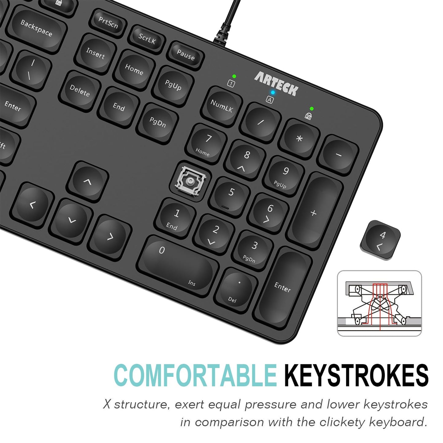 Arteck Backlit USB Wired Full Size Keyboard with Media Hotkey for PC and Laptop