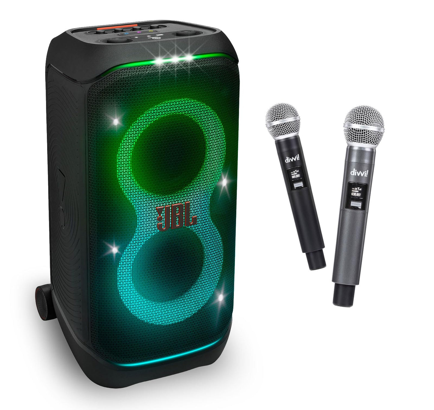 JBL PartyBox Stage 320 Party Speaker & divvi Mic w/case Bundle