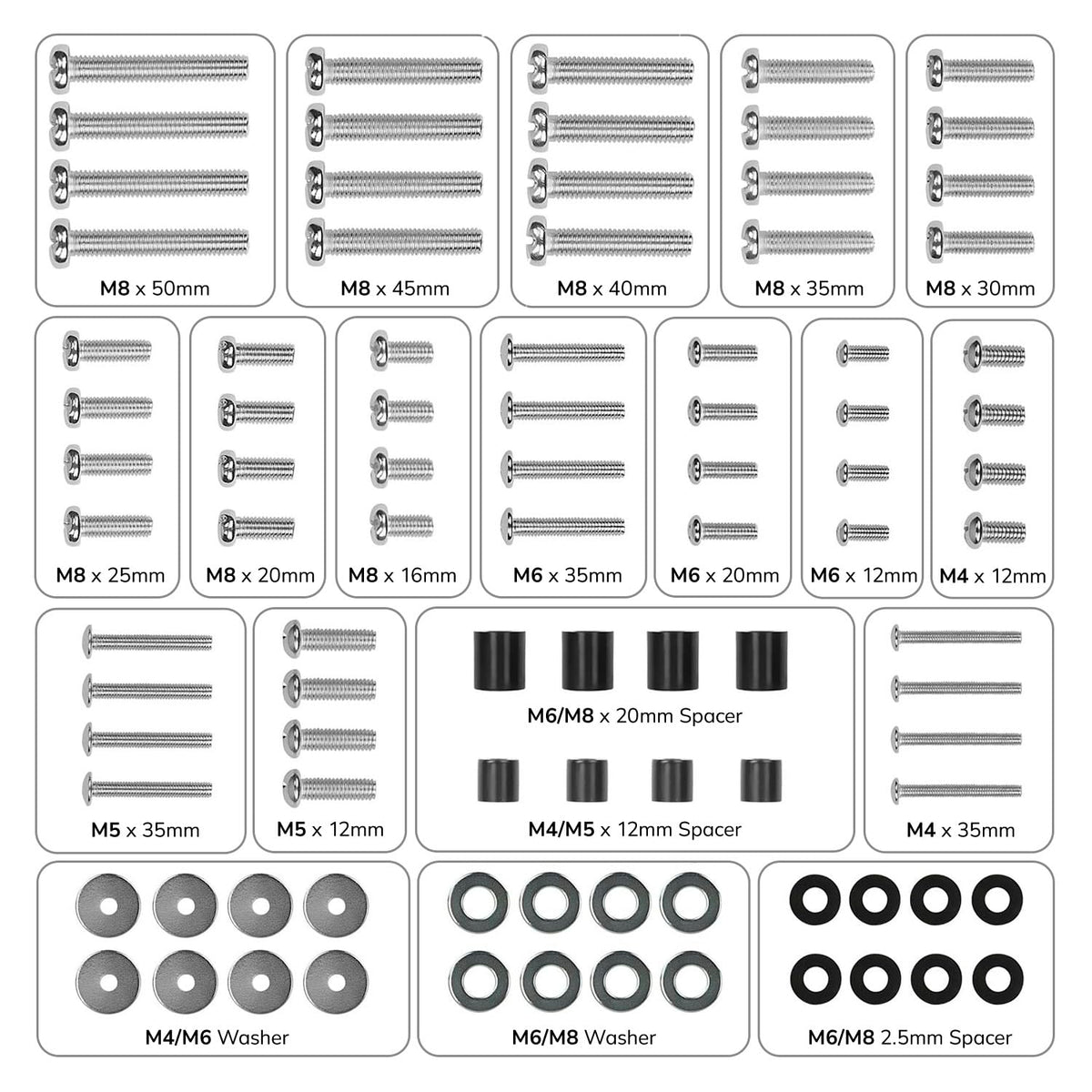 Mount-It! Universal TV Mounting Hardware Kit - VESA Wall Mount Screws, Washers & Spacers (M4, M5, M6, M8) for TVs and Monitors - Fits 19" to 85" Screens, Compatible with Major TV Brands