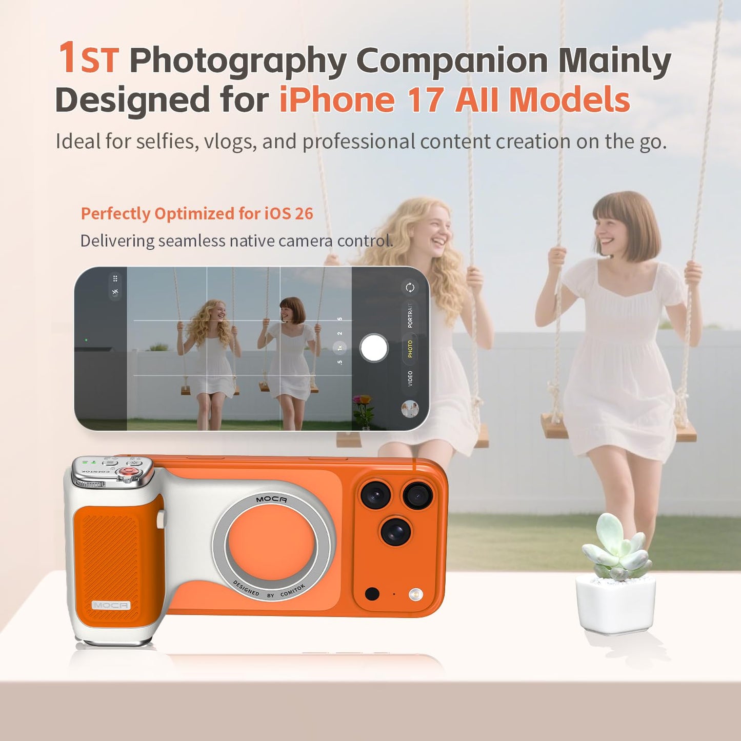 COMITOK MOCA iPhone 17 Pro Camera Grip No Need App for iOS26, Compatible iOS17 and iOS18, Fun Shot Magnetic Grip for Phone Native Camera