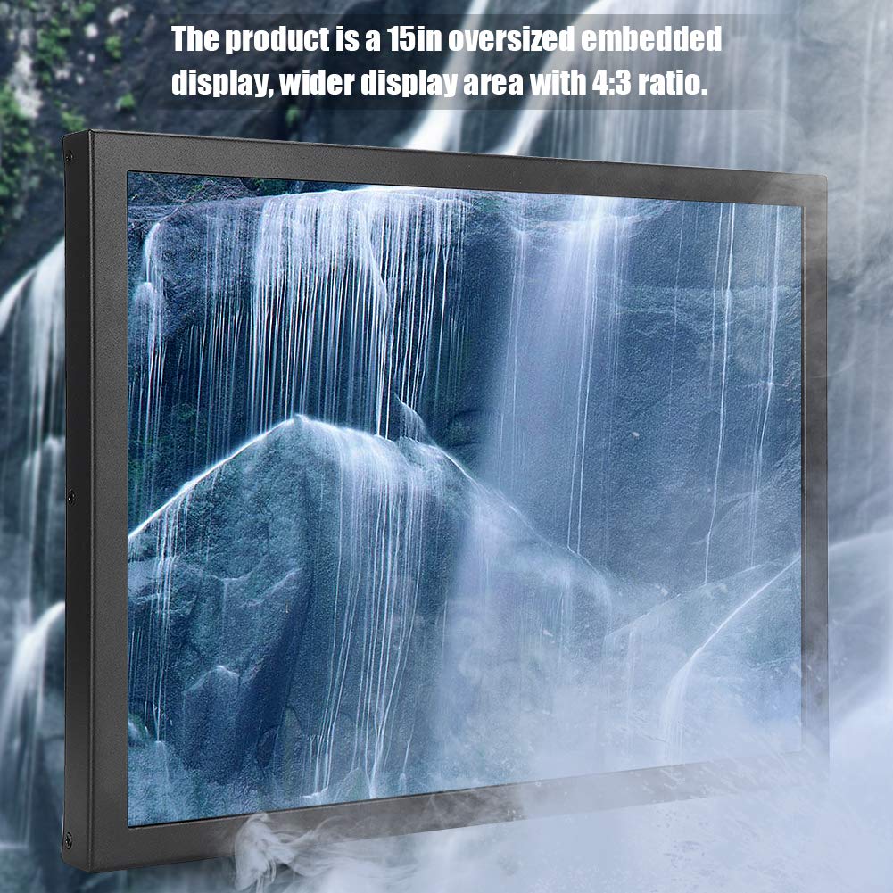 Wendry 15in Portable Monitor, 4:3 Display Embedded Industrial Monitor Support HDMI/VGA/AV/BNC/USB Input, for PC, TV, CCTV, Camera and Computer(US)