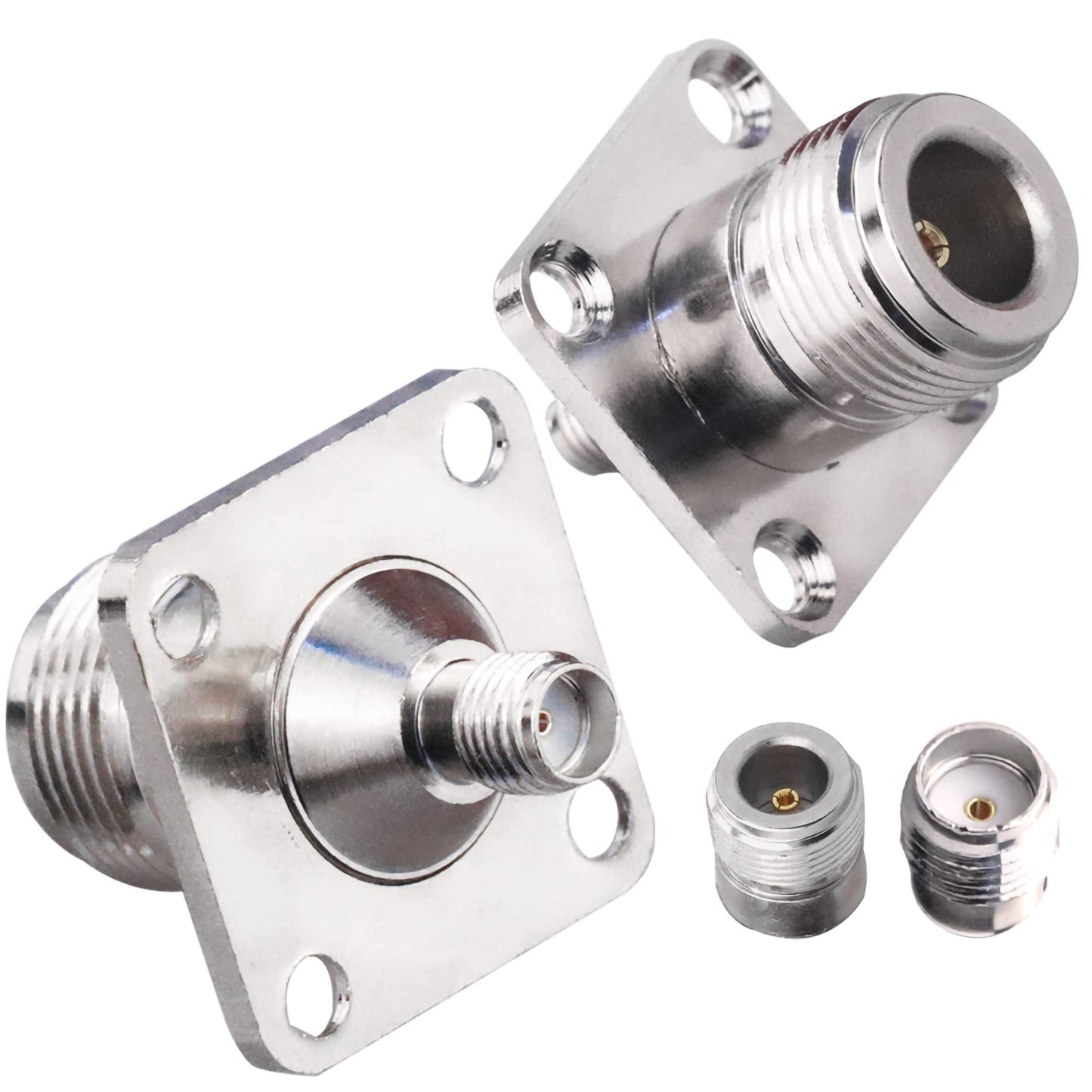 2PCS Type N to SMA Coax Connector, N Female to SMA Female 4-Hole Panel Mount Coax Adapter, N Type SMA Female Chassis Type 4 Hole Flange Panel Coaxial