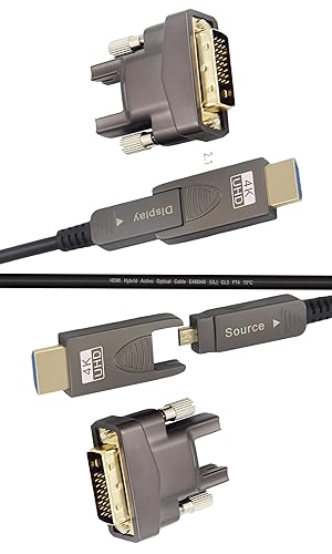 SkyeySnail HDMI AD + DVI D 10ft 4K Adapters Cable, Fiber Optic, Detachable, Micro HDMI to DVI 18Gbps Ultra Speed, Slim Flexible, Long Extended,