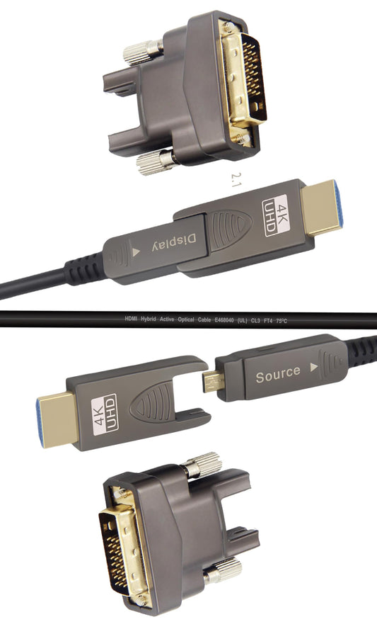 SkyeySnail HDMI AD + DVI D 10ft 4K Adapters Cable, Fiber Optic, Detachable, Micro HDMI to DVI 18Gbps Ultra Speed, Slim Flexible, Long Extended,