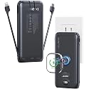 Portable Charger, 10000mAh 22.5W Power Bank Fast Charging with Wall Plug, Built-in Cables, LED Display, Compact Lightweight USB C Travel Battery Pack