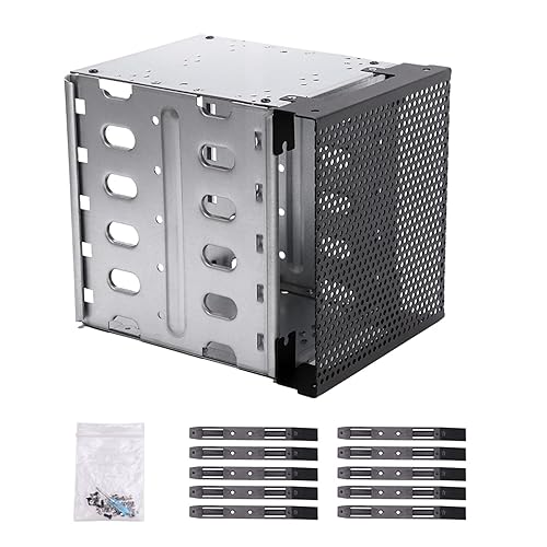 Saycker Stainless Steel Hard Drive Cage, 5.25" to 5X3.5 Rack SAS for Computer, Hard Driver Tray with Fan Space - Hard Drive Cage Adapter Rack