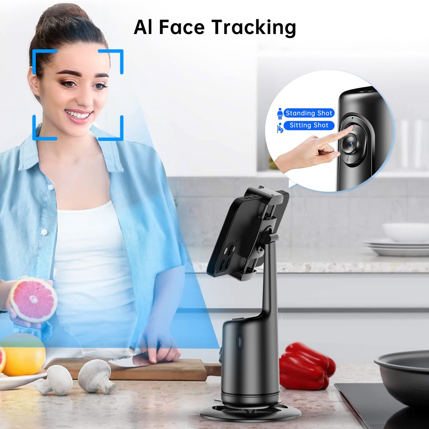Auto Tracking Phone Holder, Auto Face Tracking Tripod, Portable All-in-one Smart Selfie Stick 360 Rotation Fast Face & Object Tracking Cameraman Robot