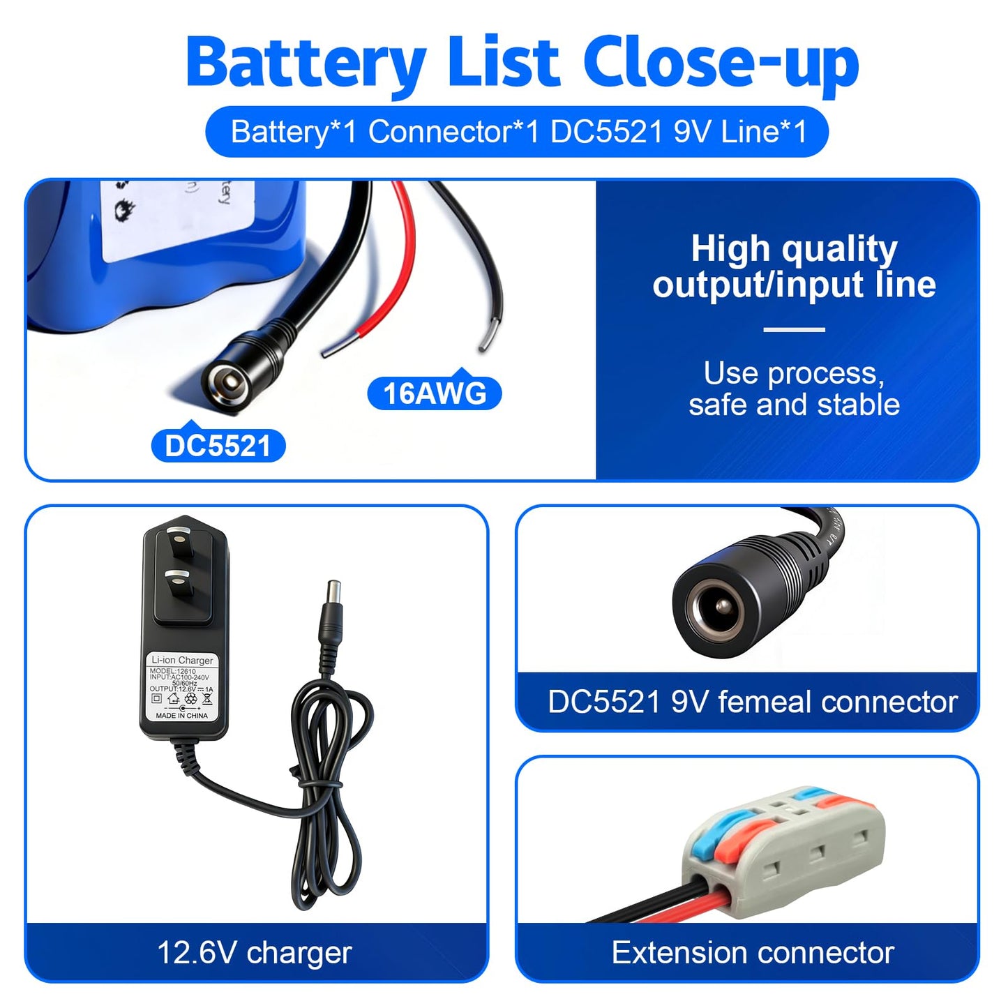 12V 2600mAh Rechargeable Li-ion Battery with Charger, Bare Leads Wire Battery Pack Perfect for DIY Project, Speakers, RC Car, Robot Toys, LED Light