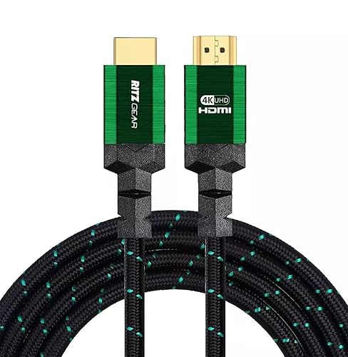 4K HDMI 2.0 Cable 4 ft. [5 Pack] by RitzGear. 18 Gbps Ultra High Speed Braided Nylon Cord & Gold Connectors - 4K@60Hz/UHD/3D/2160p/1080p/ARC