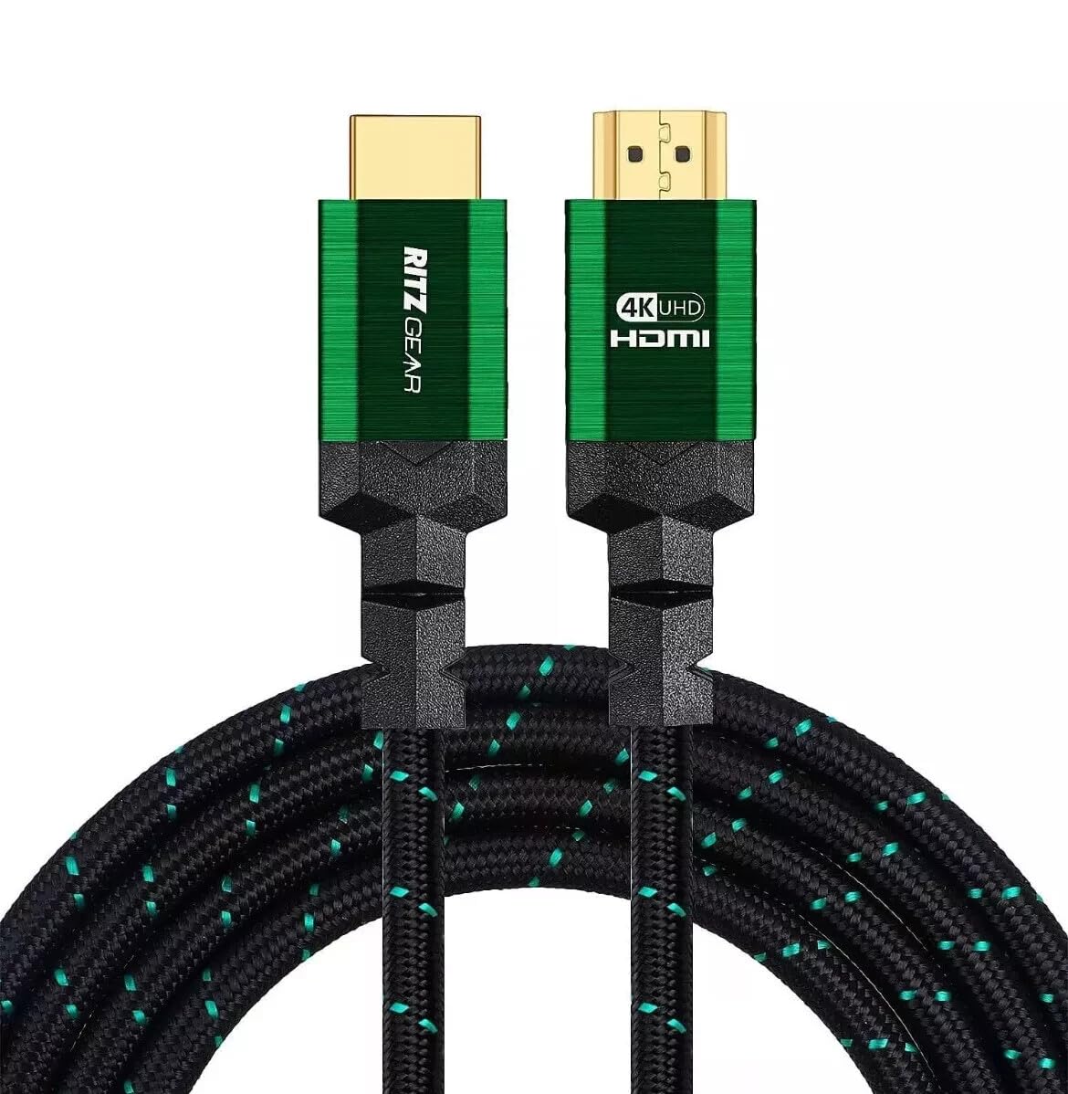 4K HDMI 2.0 Cable 4 ft. [5 Pack] by RitzGear. 18 Gbps Ultra High Speed Braided Nylon Cord & Gold Connectors - 4K@60Hz/UHD/3D/2160p/1080p/ARC