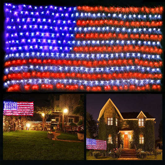 FUNIAO (New) American Flag Lights, 420 LED USA Flag, Outdoor Waterproof Patriotic Lights Hanging Ornaments for Memorial Day, 4th of July, Labor Day