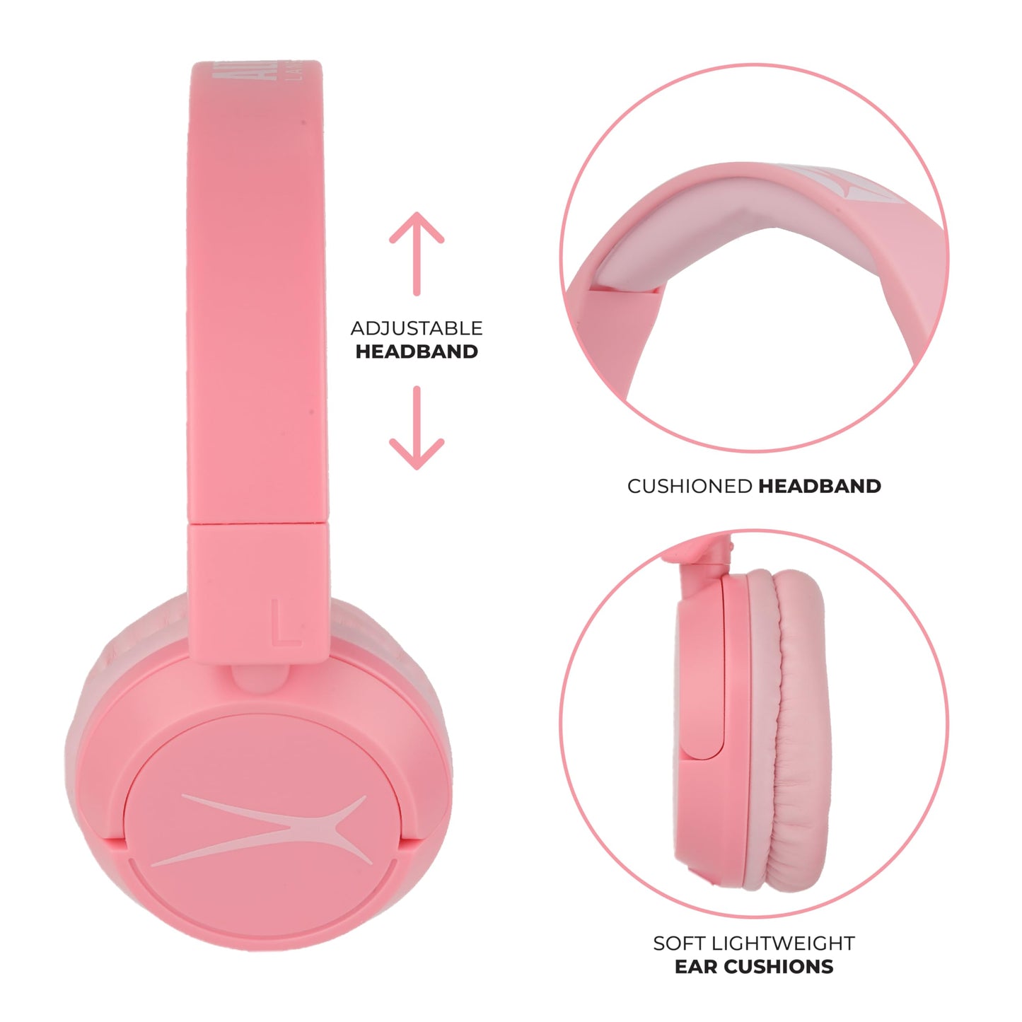 Altec Lansing - Kid Safe 2-in-1 Bluetooth Headphones, Safe Volume Limiting, Foldable Design, Enjoy Audio and Protect Your Child's Hearing (Pink)