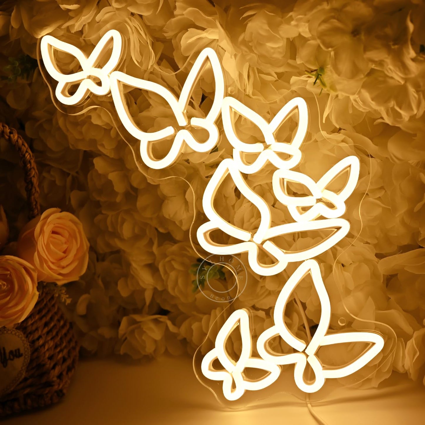 SYLHOME Butterfly Led Neon Light Sign Girls Kids Bedroom Girls Room Beauty Studio Living Room Wedding Birthday Party Light Up Sign 16.5" X 8.9" USB