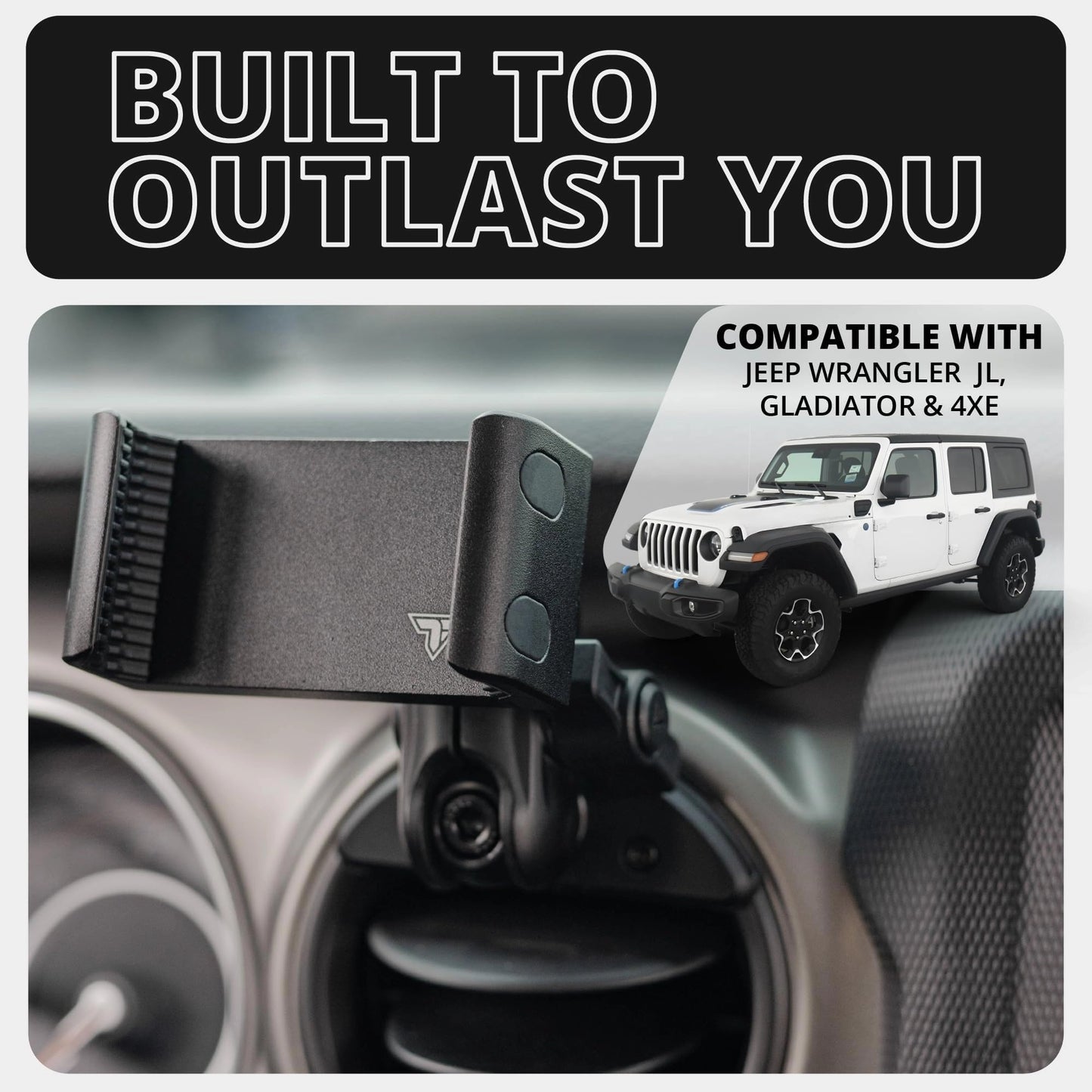 Tackform Vent Phone Mount Compatible with 2018 - 2023 Jeep JL, Gladiator, and 4XE | CNC Billet Aluminum | Zero Slip, Anti-Scratch | Universal Holder