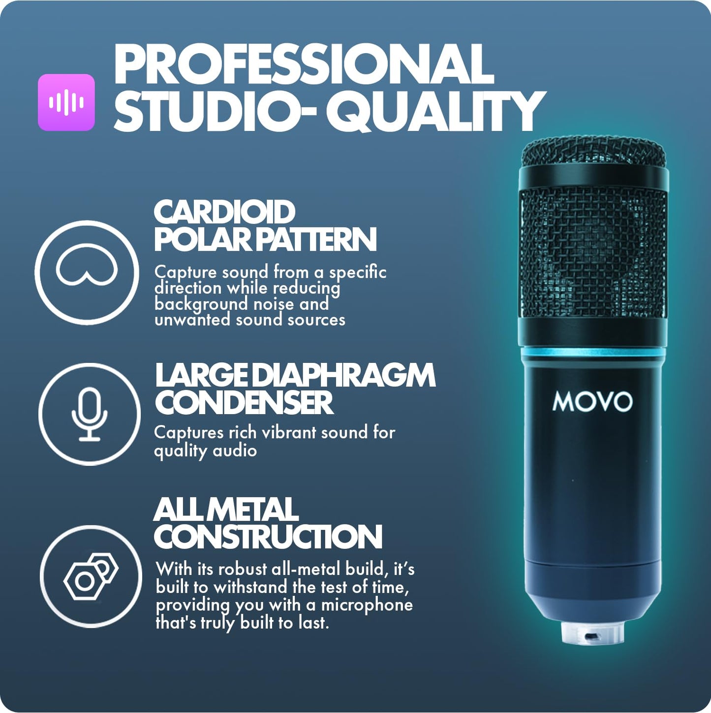 Movo PodPak2A 2-Pack Universal Cardioid Condenser Microphone Kit with Articulating Scissor Arm Mic Stand, Shock Mount, and Gooseneck Pop Filter