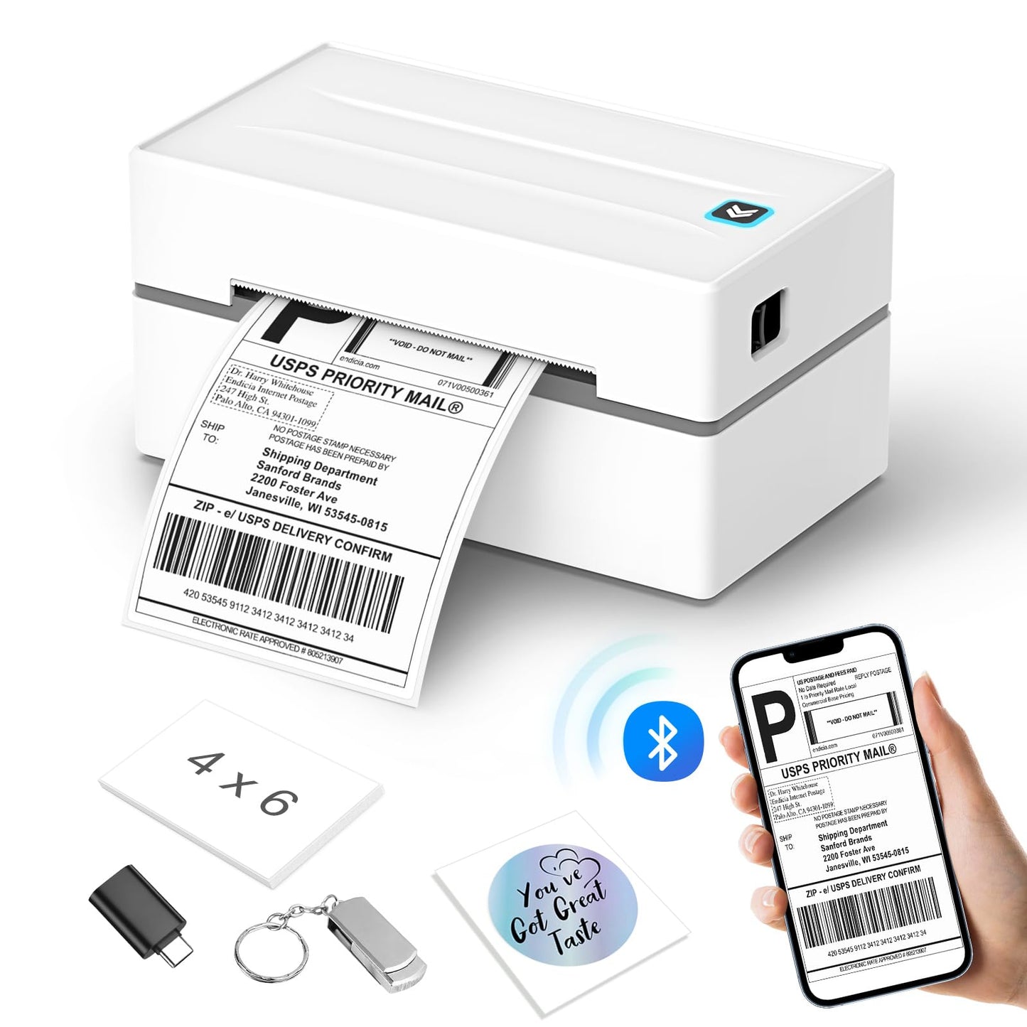Anycash Bluetooth Thermal Label Printer, Wireless 4x6 Shipping Label Printers for Small Business, Compatible with Android&iOS and Windows, Address