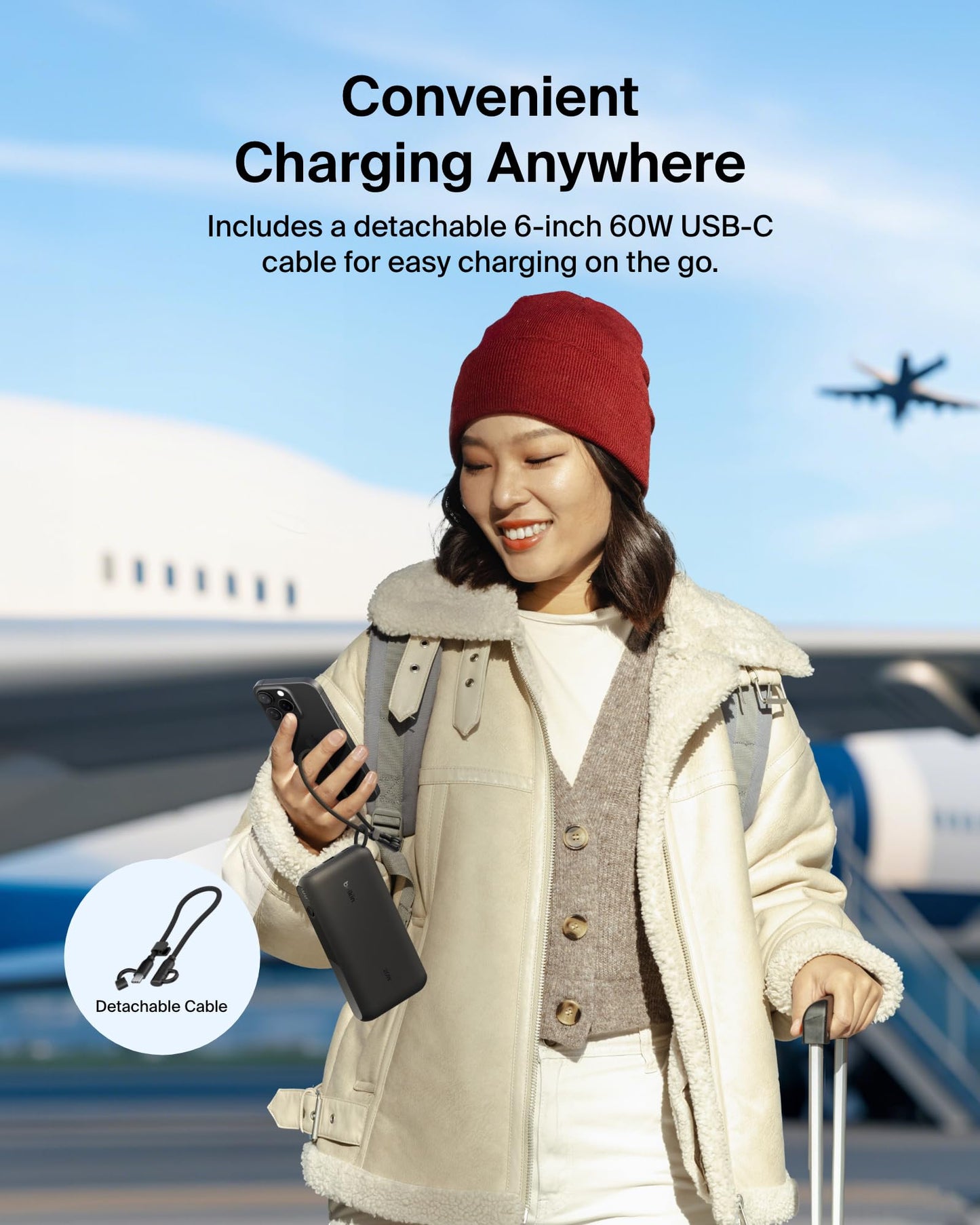 Belkin Portable Charger, USB-C Power Bank 20,000mAh w/ 2X USB-C Ports & 1x A Port, Digital Battery Display, 20W Charging for iPhone 17, Air, Pro