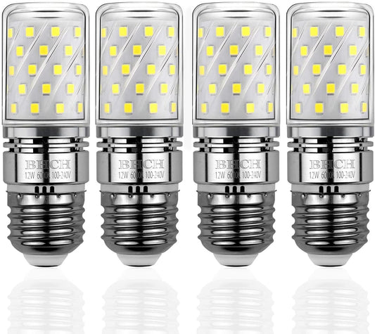 BHCH E26 LED Corn Bulbs, 12W, 6000K Daylight White, 1200LM, Edison Screw Base, 100W Incandescent Equivalent, Pack of 4
