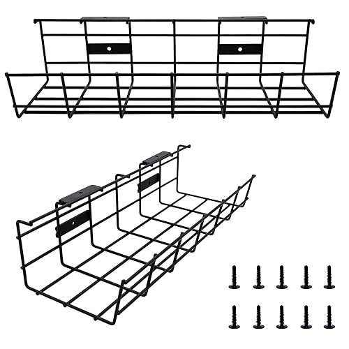 COYACOOL Under Desk Cable Management- 2 Pack Cord Organizer. Metal Wire Cable Management Tray for Office, Studio and Home. Super Sturdy Under Table