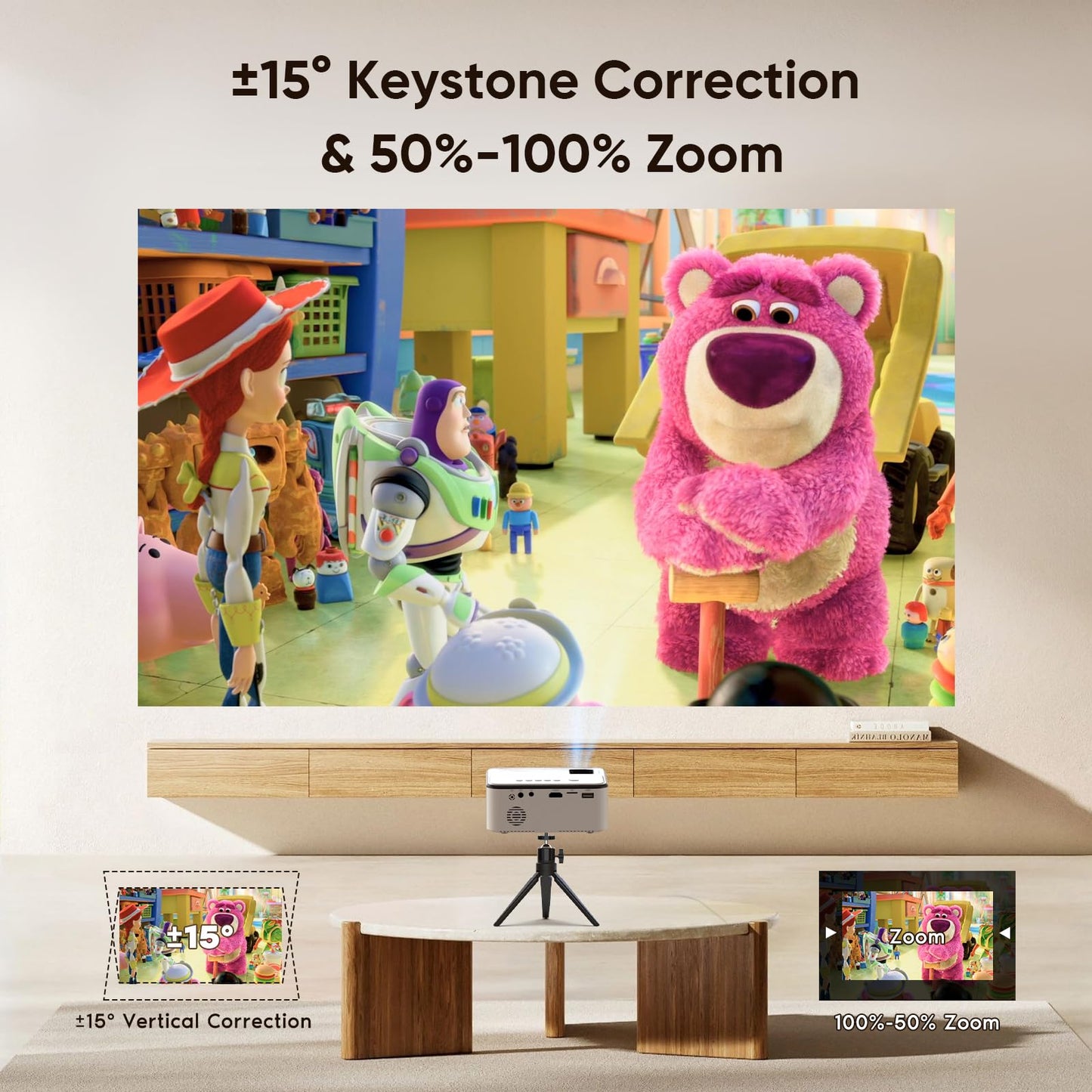 Mini Projector Portable Projector Full HD 1080P Supported, Home Theater Projector Compatible with TV Stick, Phone, Games, HDMI, AV