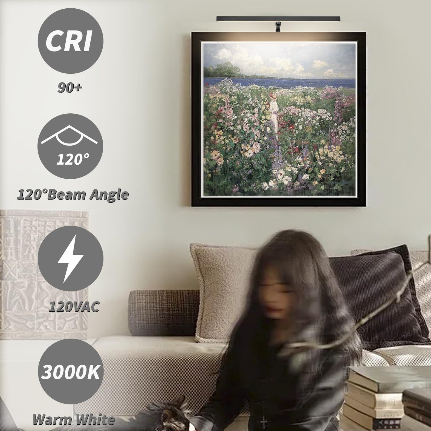 Pasoar 2 Pack Picture Lights for Paintings Plug in, 16" 4W Adjustable LED Picture Light Art Light with Timer, Remote Control Gallery Wall Light