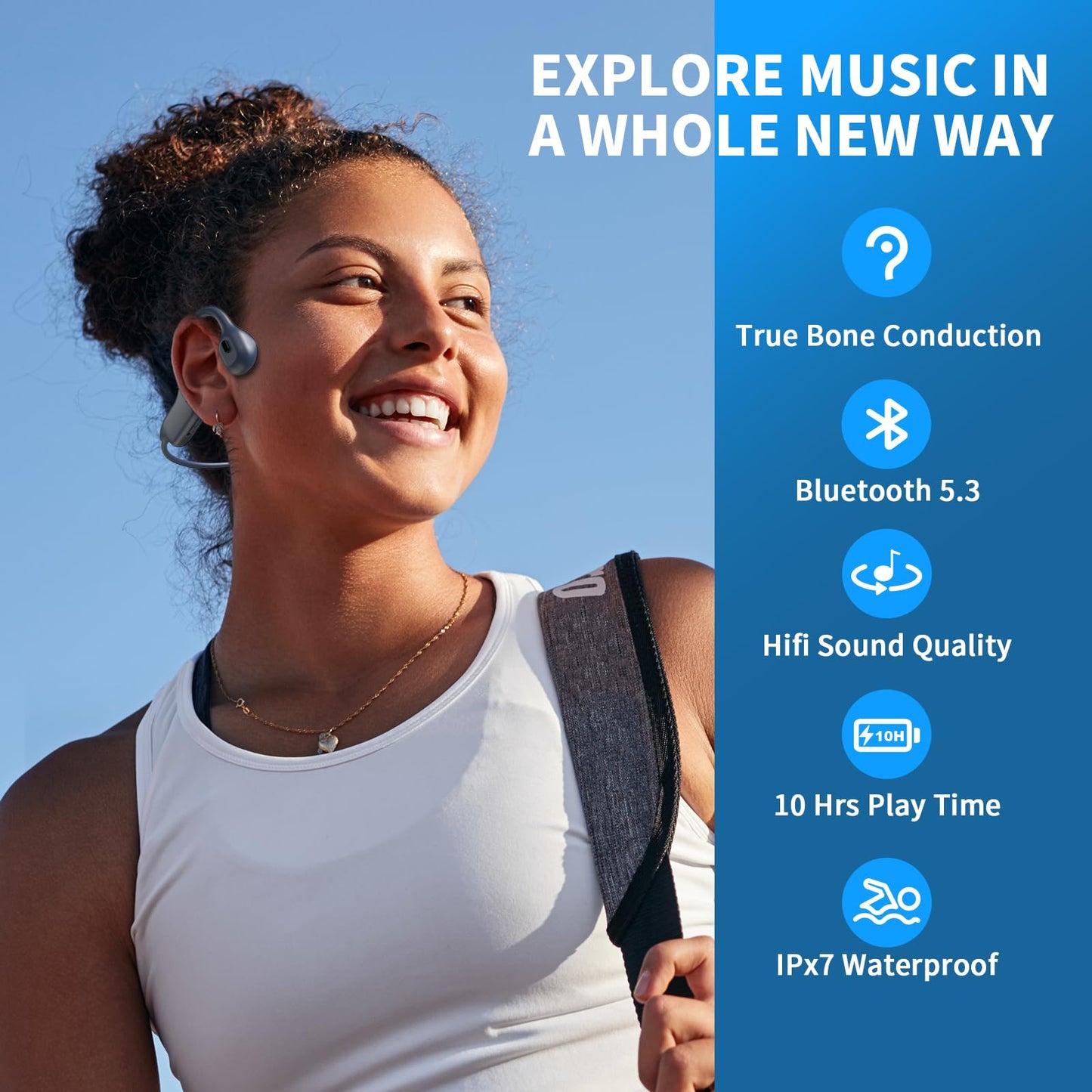 KualaLup Bone Conduction Headphones, Open Ear Headphones Wireless Bluetooth 5.4 with Mic, 6-10H Long Life Waterproof Sport Headset(Blue)