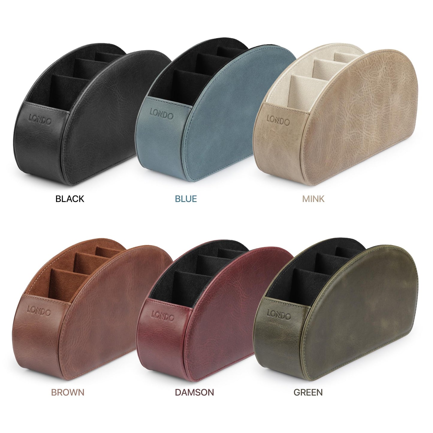 Londo Remote Control Holder with 5 Pockets - Store DVD, Blu-Ray, TV, Roku or Apple TV Remotes - Italian Genuine Leather with Suede Lining - Slim