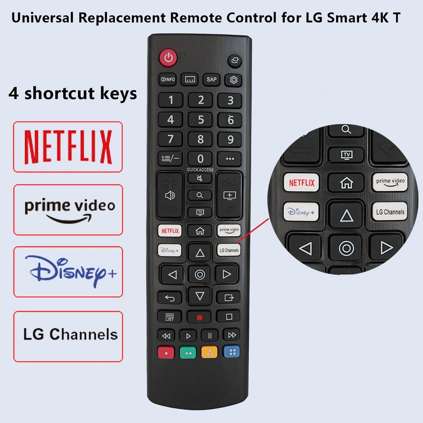 Universal Replacement Remote Control for LG Smart 4K TV 50UP7750PSB 55UP7700PSB 55UP7750PSB 60UP7700PSB 60UP7750PSB 65UP7700PSB, with Disney Plus