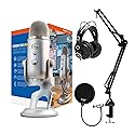 Blue Microphones Yeti USB Microphone Bundle with Desktop Boom Arm Stand, TX-100 Closed-Back Studio Monitor Headphones, and Pop Filter (4 Items)
