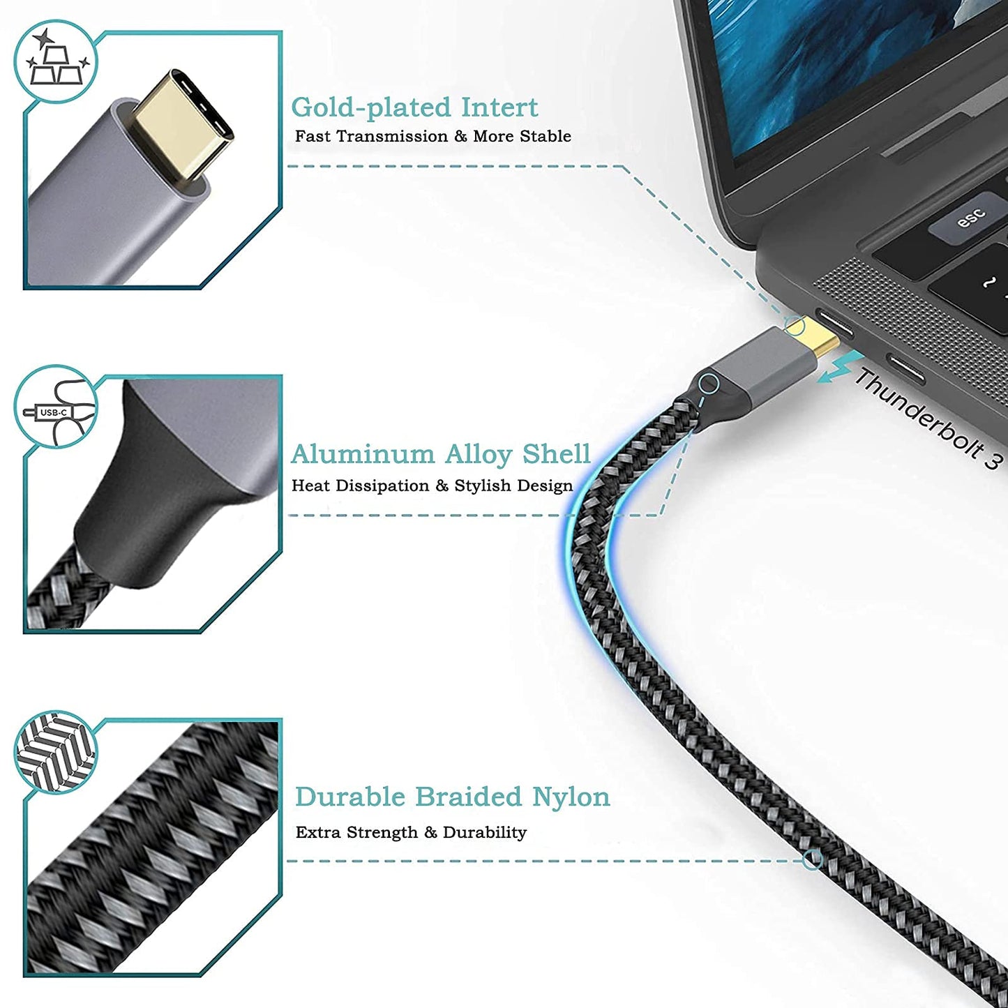 OseTub 4K USB C to HDMI Cable 10ft [Braided, High Speed] - Mirror iPhone 15 Pro/MacBook to TV for Movies, Work, Zoom - Compatible with MacBook