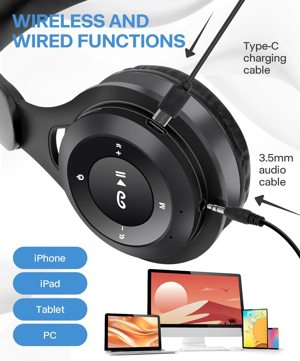 scorking Kids Bluetooth Headphones, Over Ear Children's Wireless Bluetooth 5.3 Headsets, Built-in Mic, Comfortable Wear & HD Sound, Kids Headphones…