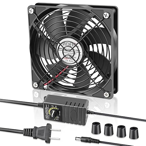 WDERAIR 120mm x 25mm Computer Fan with AC Plug,110V 120V 220V 240V AC to DC 12V Variable Speed for Electronic, PS, Router, Xbox, Greenhouse, Modem