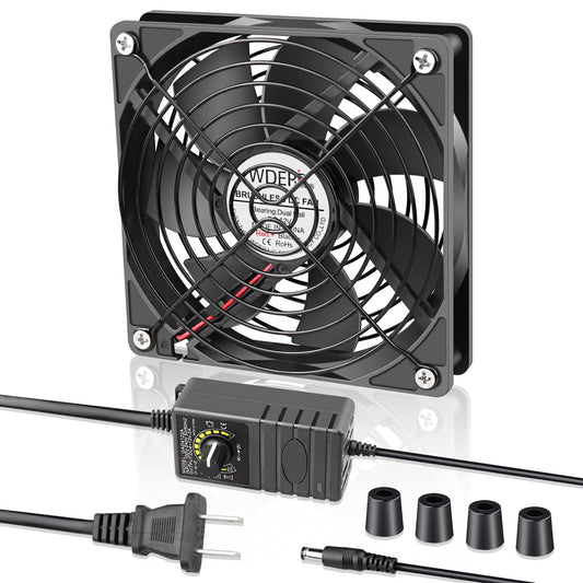WDERAIR 120mm x 25mm Computer Fan with AC Plug,110V 120V 220V 240V AC to DC 12V Variable Speed for Electronic, PS, Router, Xbox, Greenhouse, Modem