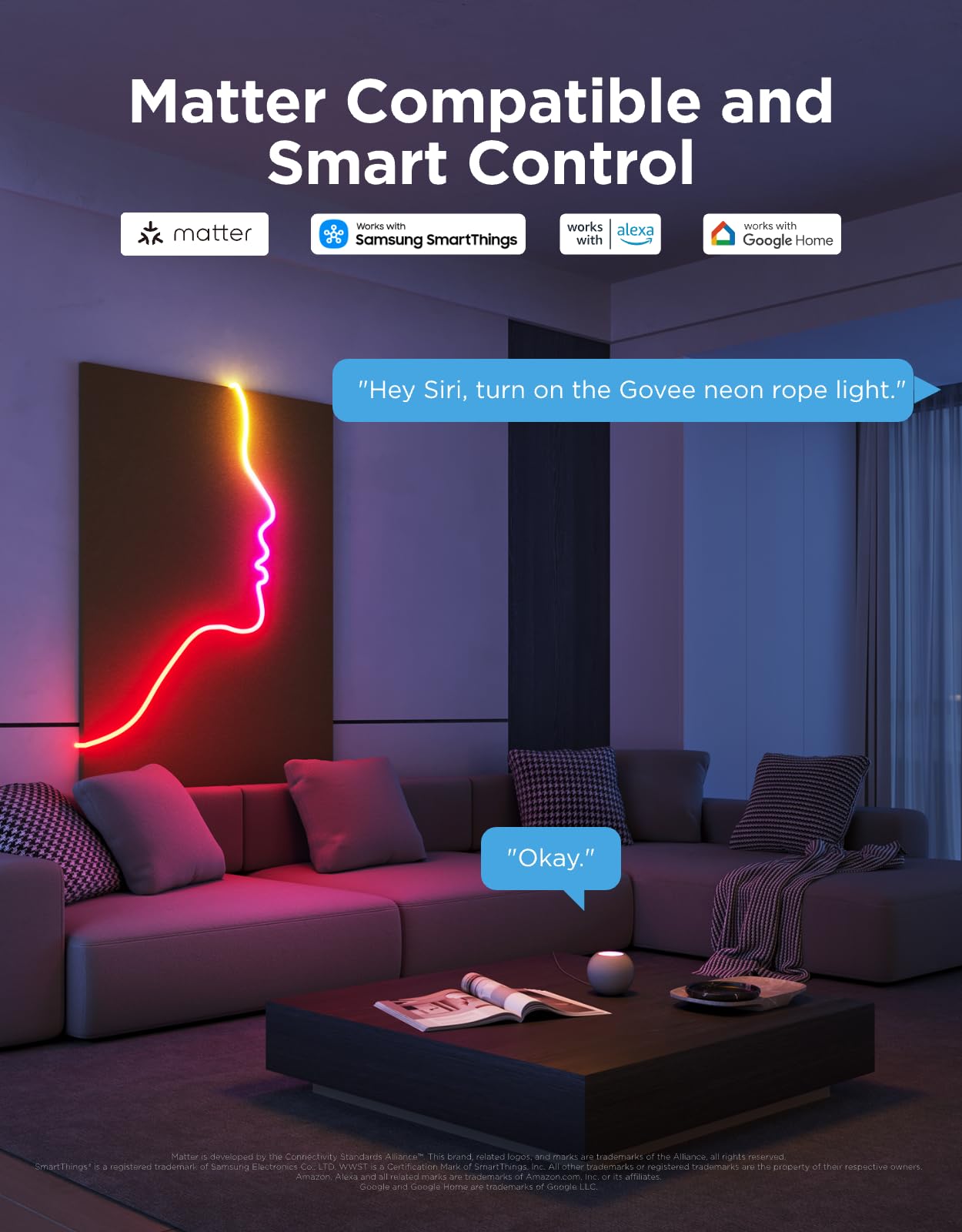 Govee RGBIC Neon Lights, LED Smart Neon Rope Light 2 Works with Matter, Alexa, Google Assistant, Custom DIY Neon Strip Lights for Bedroom and Holiday