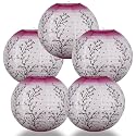 Quasimoon Paperlanternstore.com 5 Pack - 14 Inch Pink Cherry Blossom Tree Japanese Paper Lantern, Hanging Party Decoration Combo Set