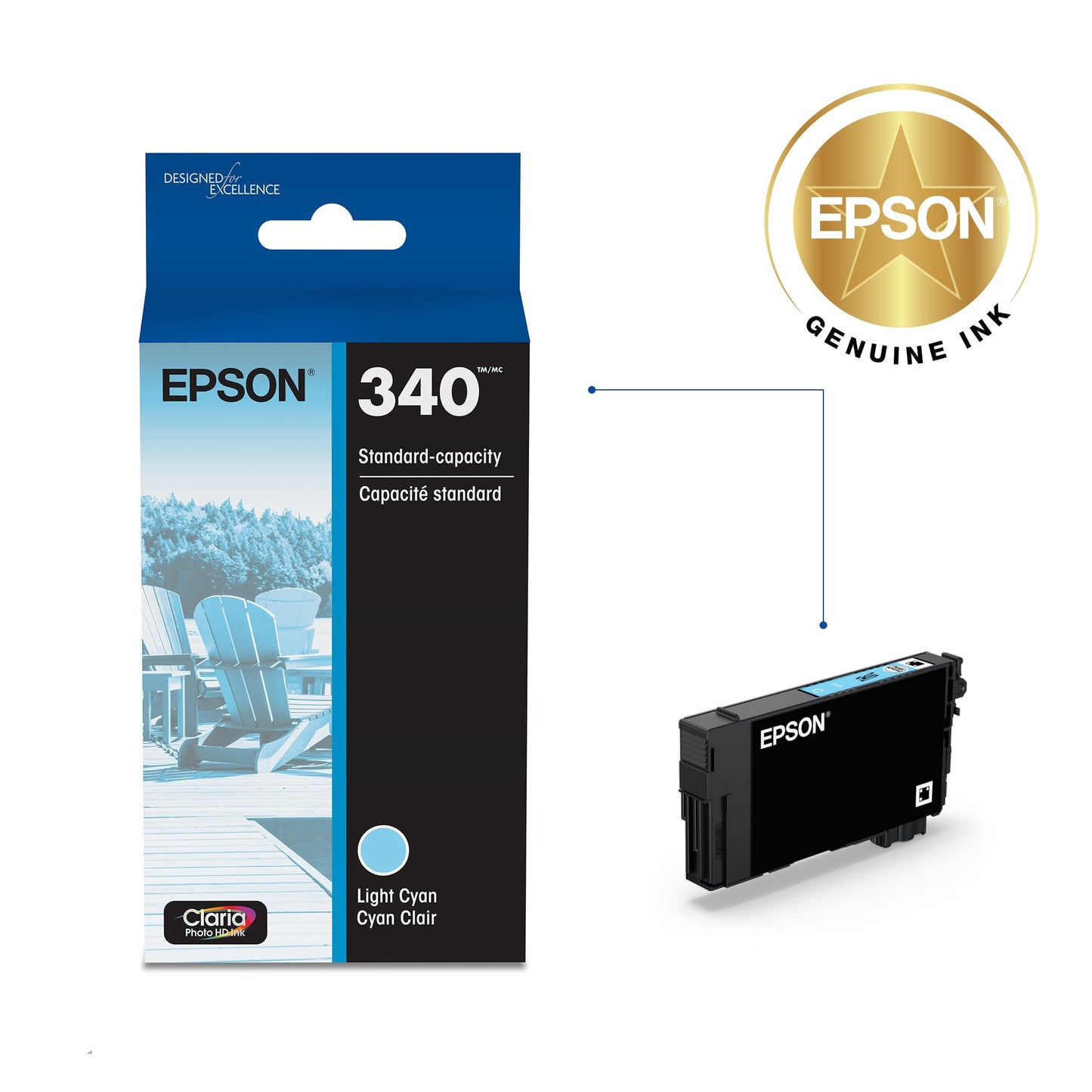 Epson 340 Claria Photo HD Ink Standard Capacity Light Cyan Cartridge (T340520-S) Works with Expression Photo XP-8800