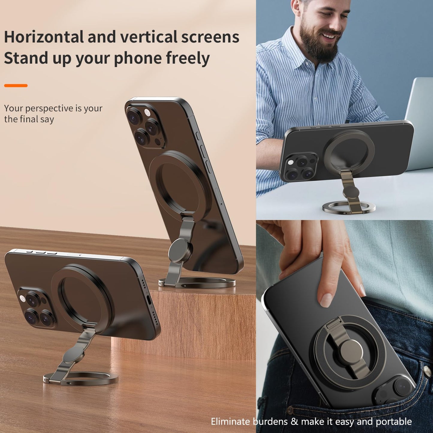 Fidget Spinner Magnetic Phone Holder, Phone Grip Stand for iPhone Samsung & Magnetic Cases, Dual Sided Magnet Rings for Gym Home Travel, MagSafe