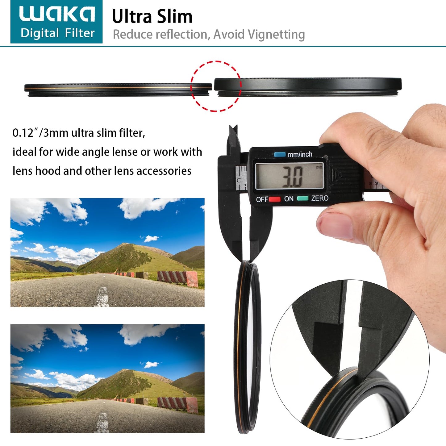 waka 49mm MC UV Filter - Ultra Slim 16 Layers Multi Coated Ultraviolet Protection Lens Filter for Canon Nikon Sony DSLR Camera Lens