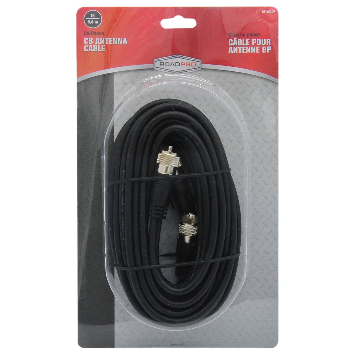 RoadPro RP-18CCP Black 18-Foot CB Antenna Co-Phase Coax Cable with PL-259 Connectors for Use with Dual CB Antenna SO-239 Stud Mounts