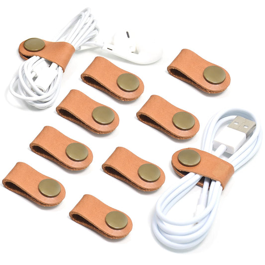 CAILLU Cord Organizer 10 Pack,Cord Holder,Cable Clips Leather,Cable Organizer USB Holder,Cord Keeper,Phone Wire Organizers Ties Mens Stocking Stuffers