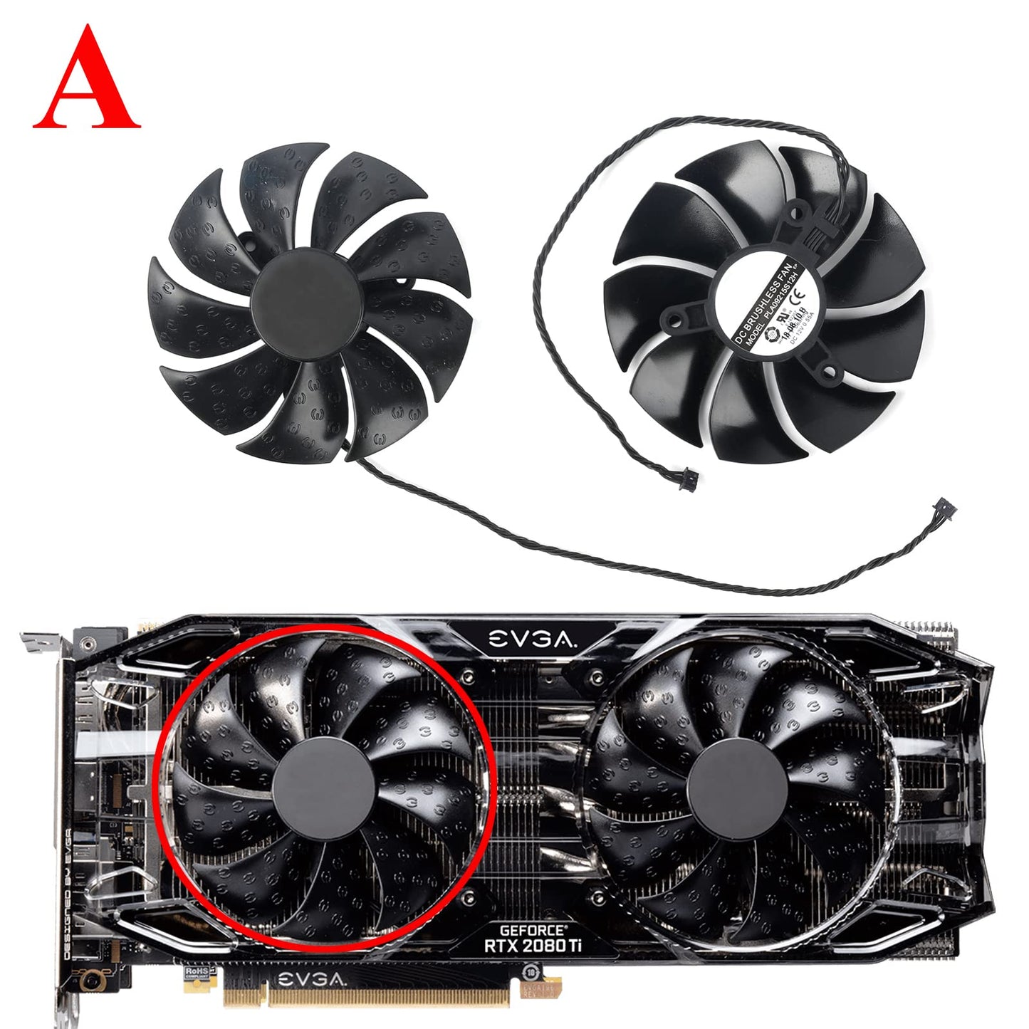 Coolerage 85mm DC 12V 0.55A 4Pin PLA09215S12H RTX2080Ti GPU Fans for EVGA RTX 2060 2070 2080 2080Ti RTX2080Ti Graphics Card Cooling Fans (Fan - A)
